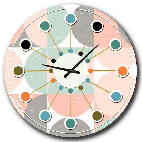 Designart 'Retro Pastel Circular Pattern Ii Mid-Century Modern Wall Clock
